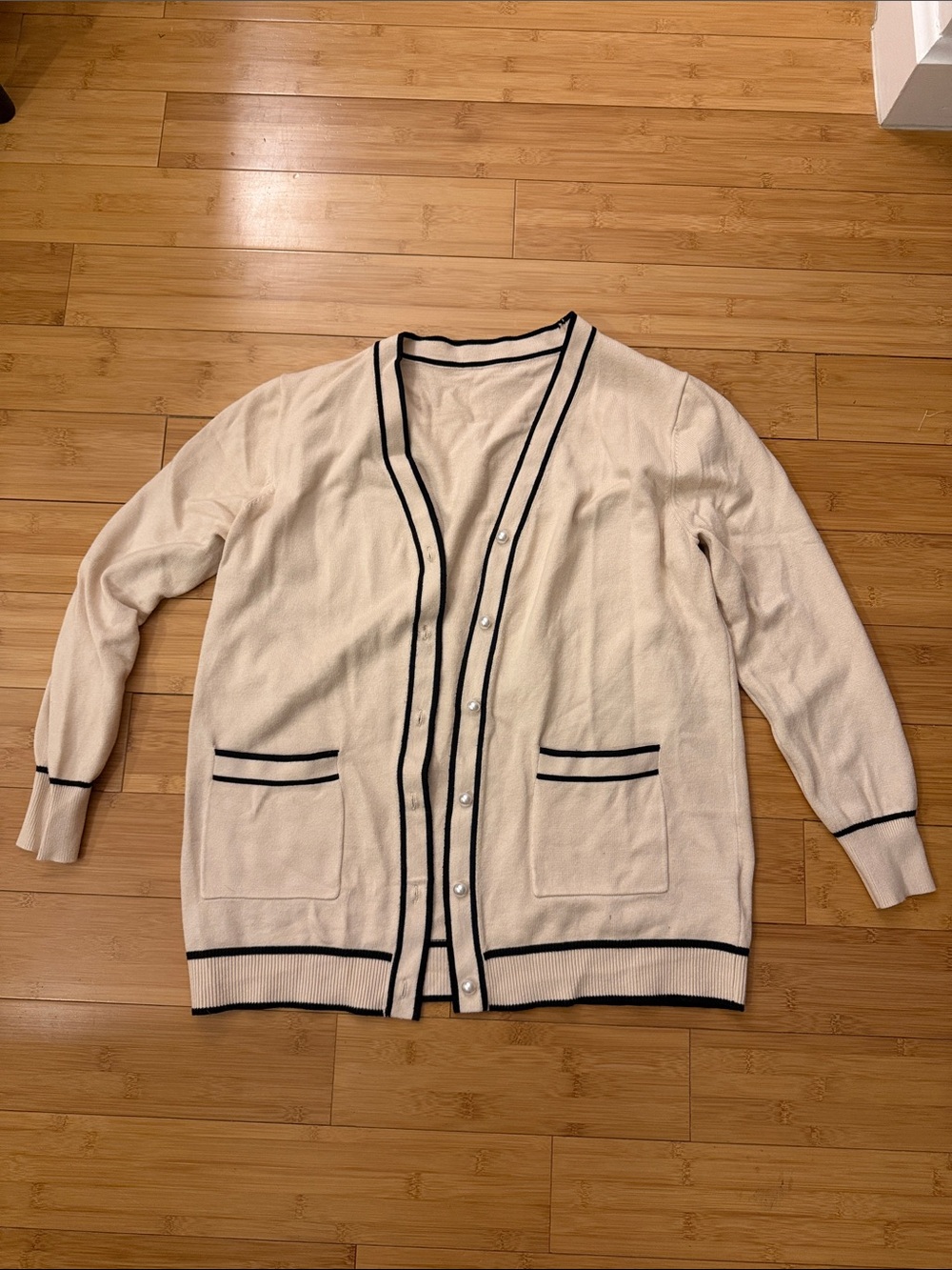 Cream Cardigan with Black Trim - Classic Button Front